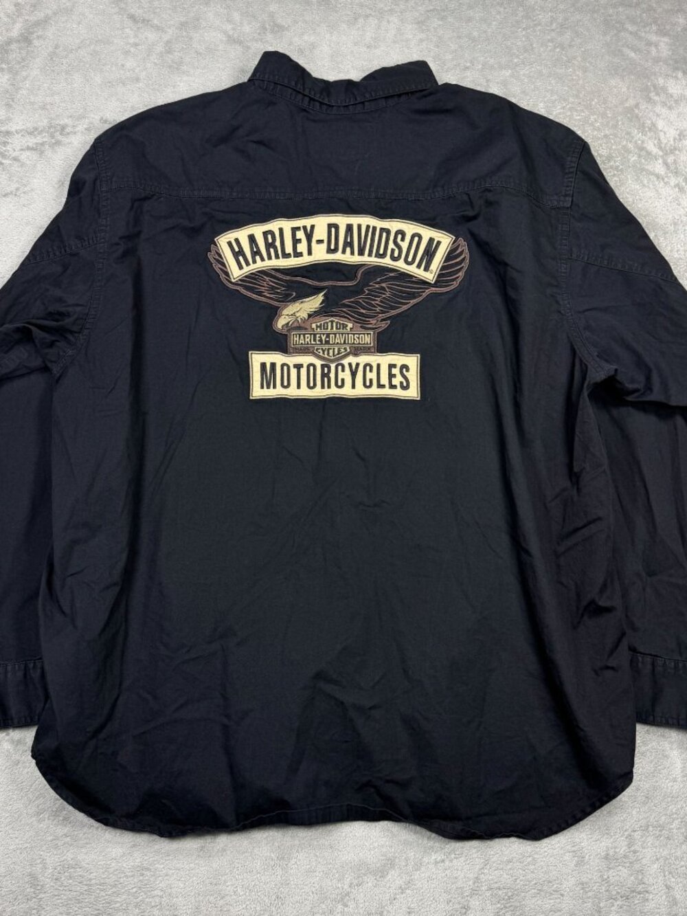 Harley Davidson Eagle Embroidered Black Mechanic Shirt Mens 2XL Biker Grunge